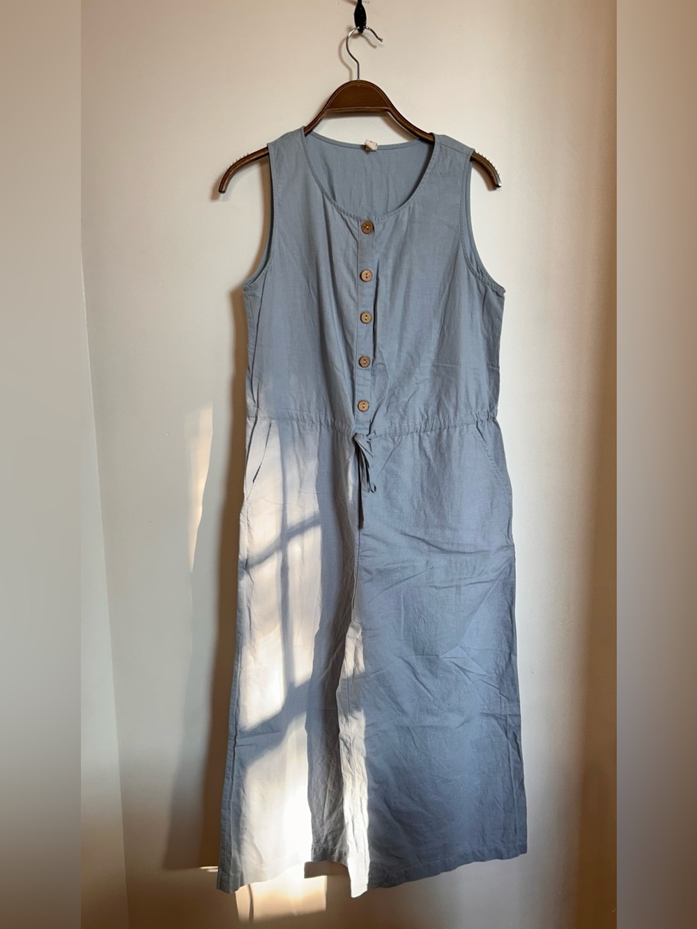 GRAE COVE LINEN/COTTON BLEND SAGE/BLUE WIDE LEG JUMPSUIT
